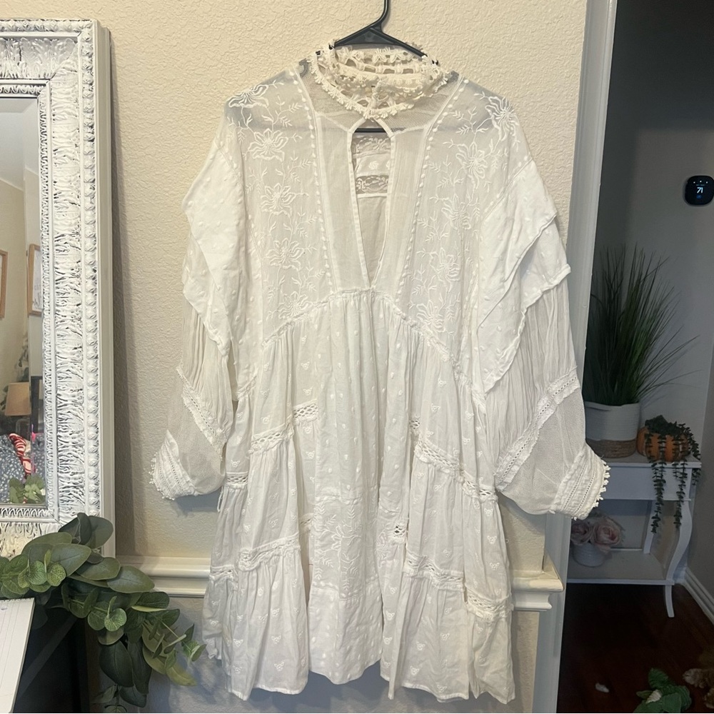 Bohemian Lace oversized Dress medium free people  White - Picture 11 of 11